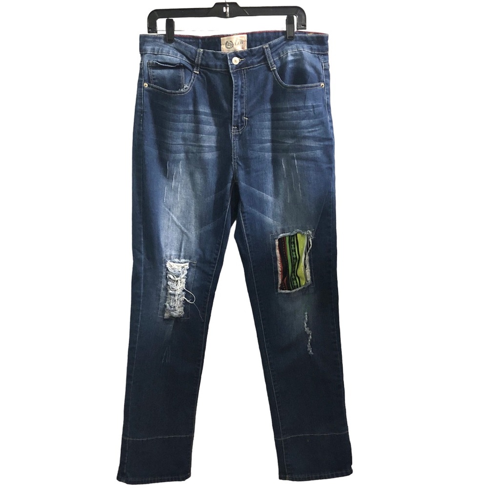 L&B Denim Fabric Patch Distressed Boyfriend Jeans Womens‎ Plus Size 16
